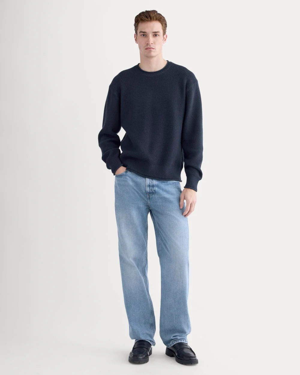 Waffle Rollneck Crew in Everyday Cotton | Navy - Image 3