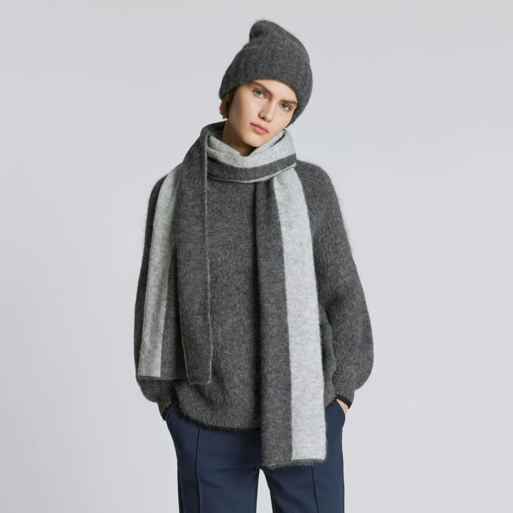 The Alpaca Patterned Scarf | Light Heather Grey / Dark Charcoal - Image 4