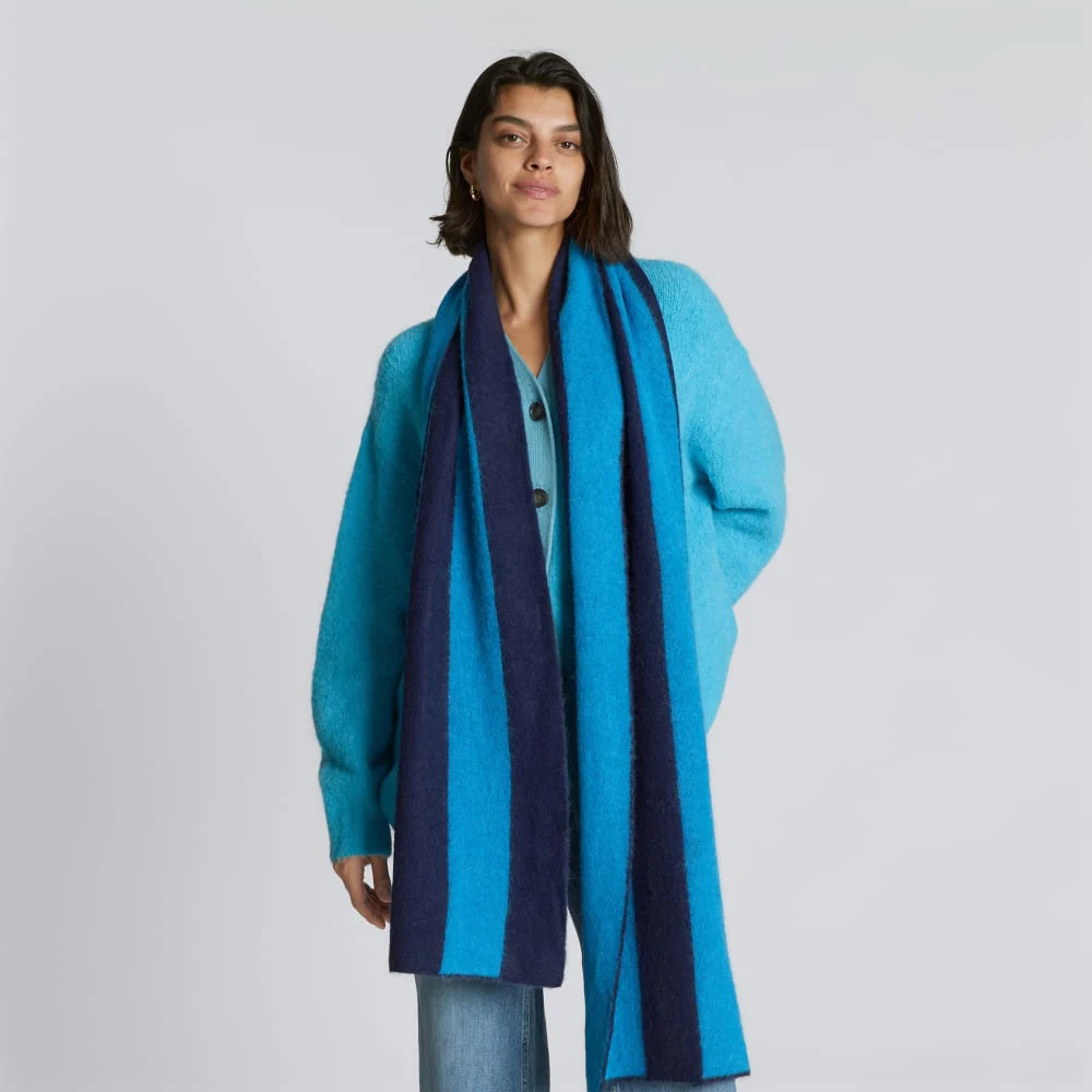 The Alpaca Patterned Scarf | Horizon Blue / Ocean Cavern - Image 2