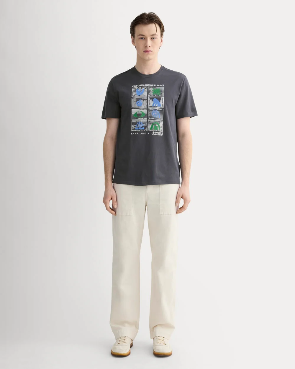The Everlane x Parks Project Essential Organic Crew | Forged Iron / Natural / Granada Sky Blue / Green - Image 3