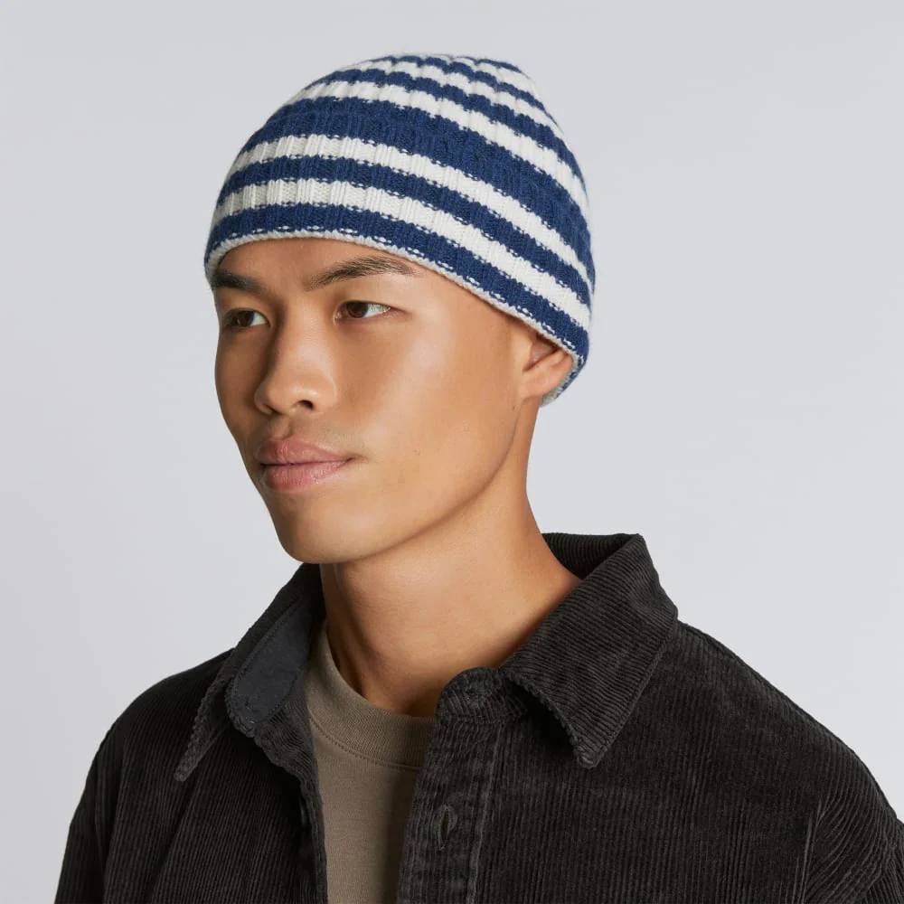 The Cashmere Beanie | Bright Navy / Bone - Image 3