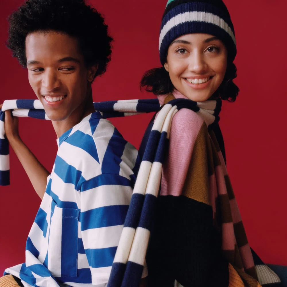 The Cashmere Beanie | Bright Navy Multi Stripe - Image 4
