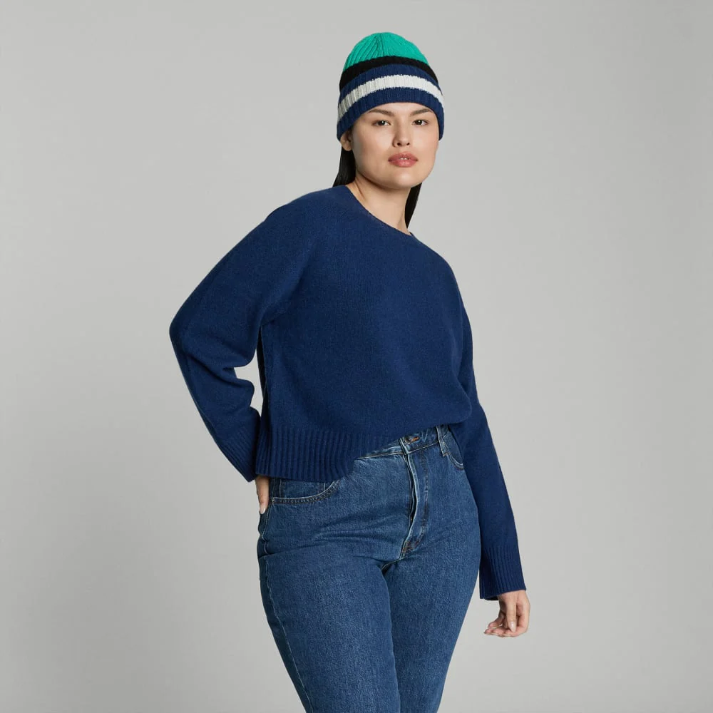 The Cashmere Beanie | Bright Navy Multi Stripe - Image 7