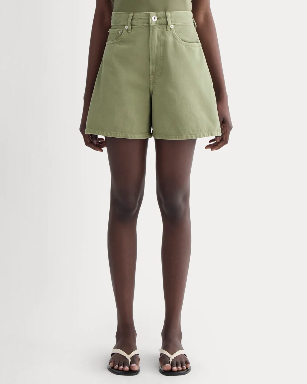 The A-Line Denim Short | Neutral Oil Green - Image 3