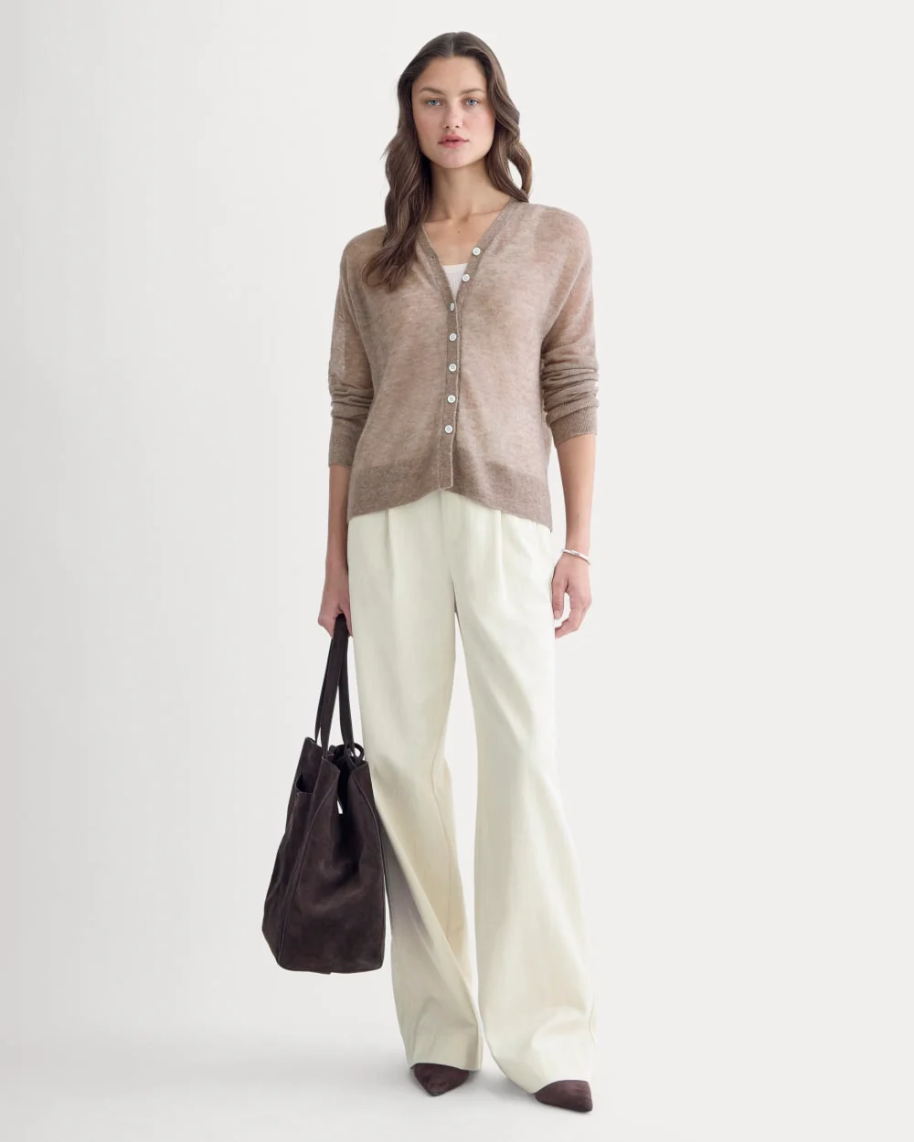 The Air Alpaca ™ High V Cardigan | Heathered Chocolate Chip - Image 3