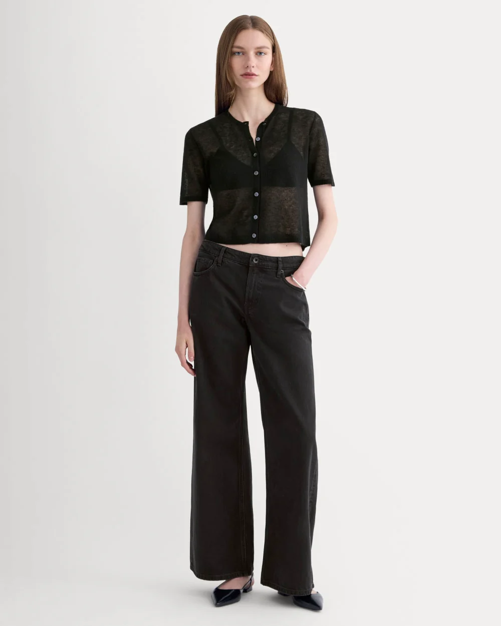 The Air Alpaca™ Short-Sleeve Cardigan | Black - Image 3