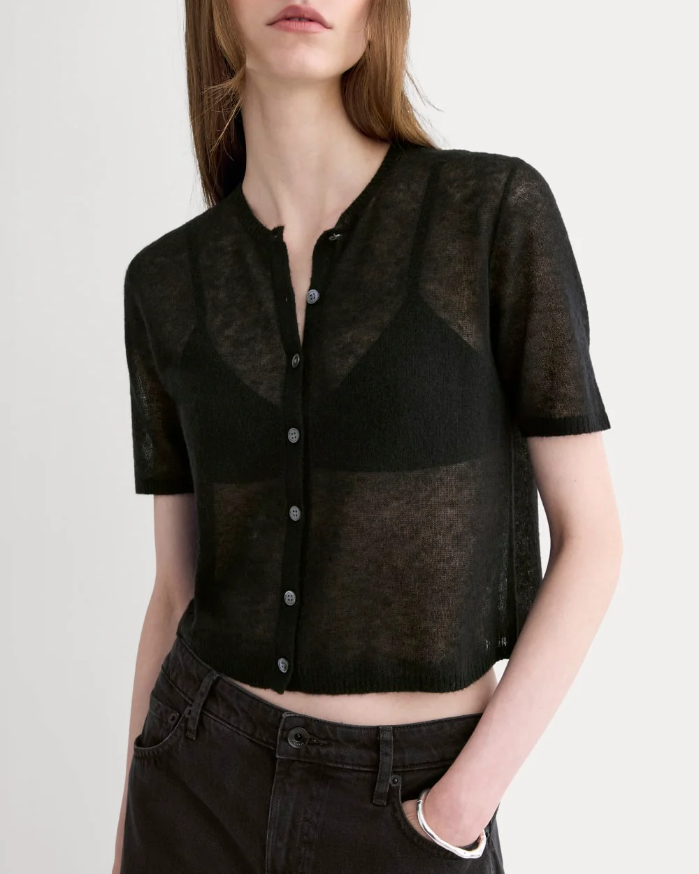 The Air Alpaca™ Short-Sleeve Cardigan | Black - Image 4
