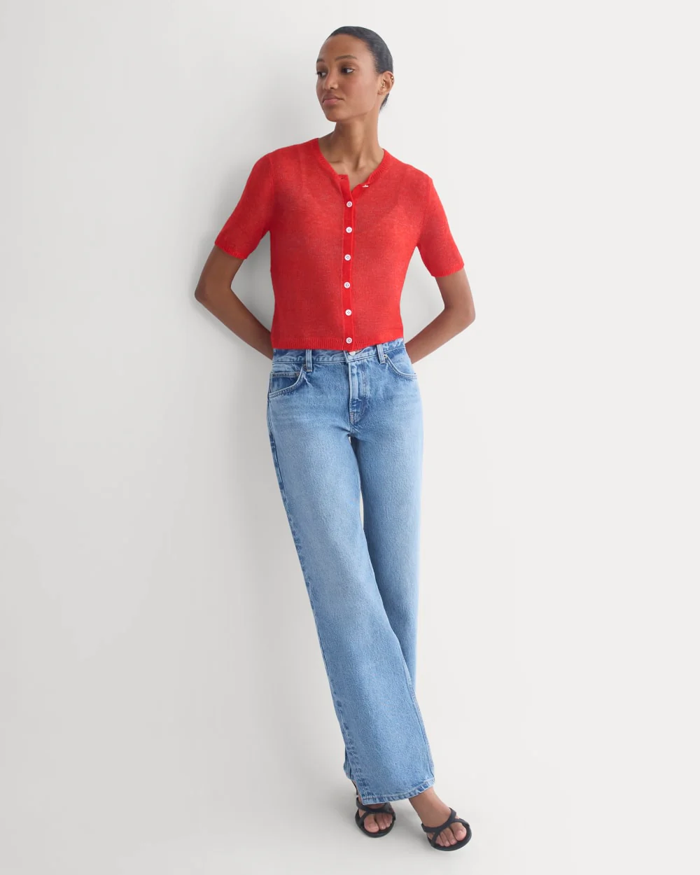 The Air Alpaca™ Short-Sleeve Cardigan | Fiery Red - Image 3
