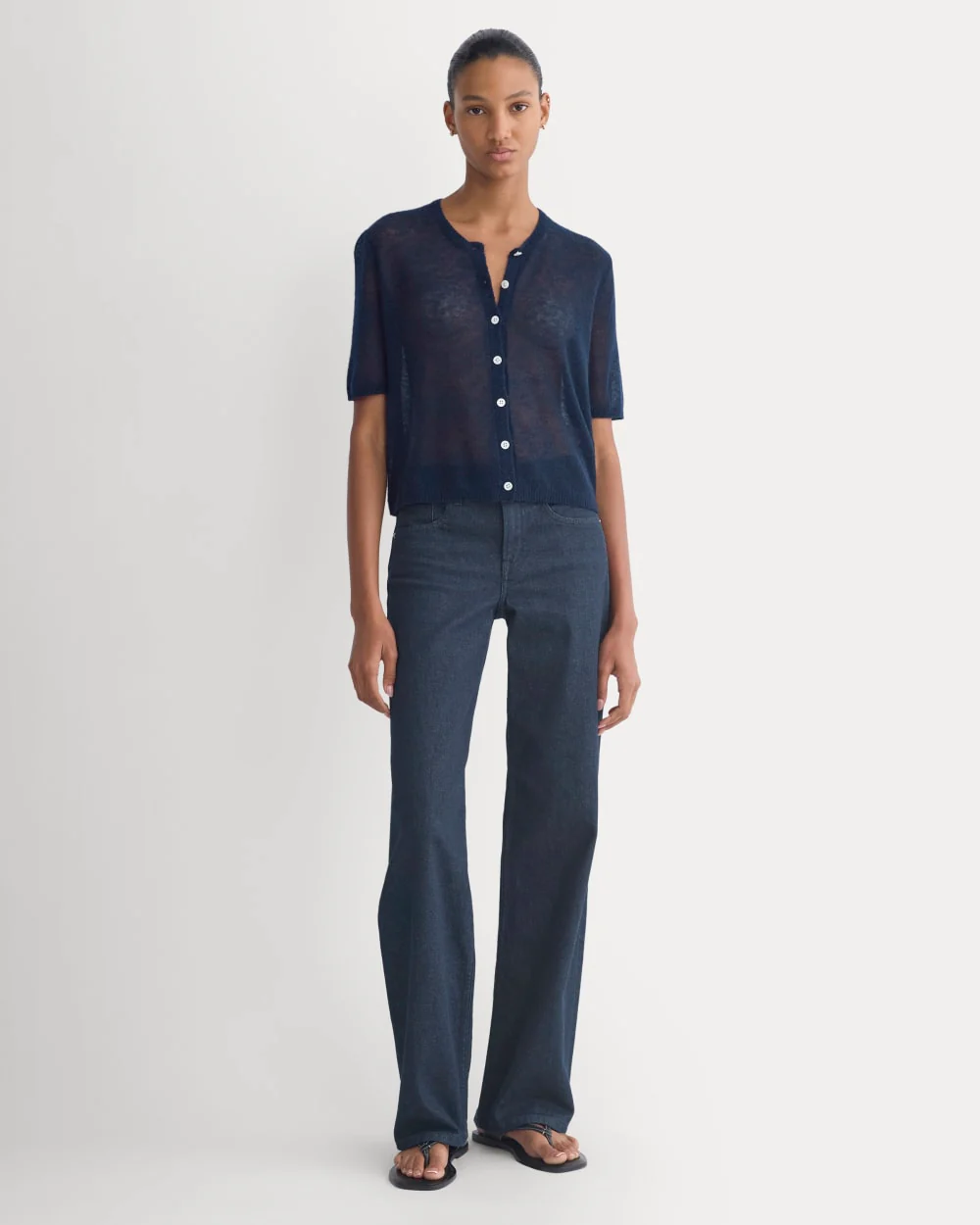 The Air Alpaca™ Short-Sleeve Cardigan | Navy - Image 3