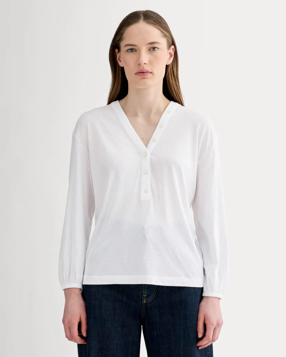 The Air V-Neck Henley | White