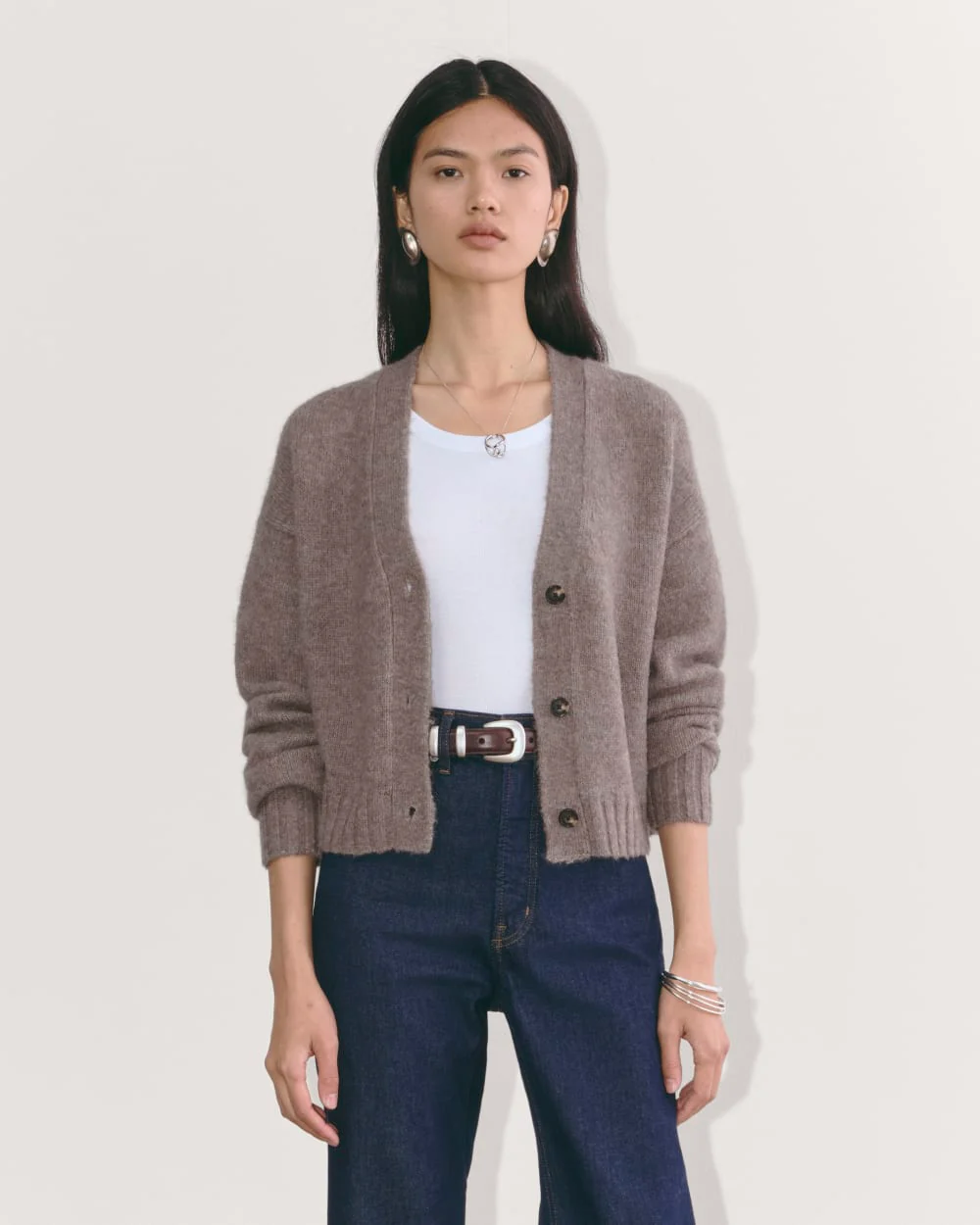 The Boxy Cardigan in Alpaca | Taupe Melange