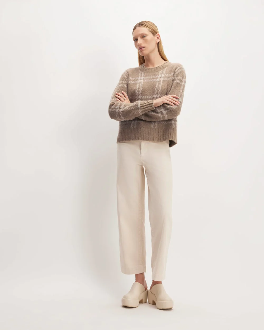 The Alpaca Cropped Crewneck Sweater | Wheat / Lightest Taupe - Image 3