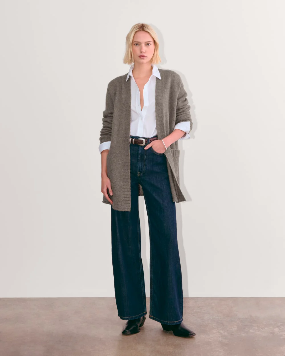 The Robe Cardigan in Alpaca | Taupe Melange - Image 3