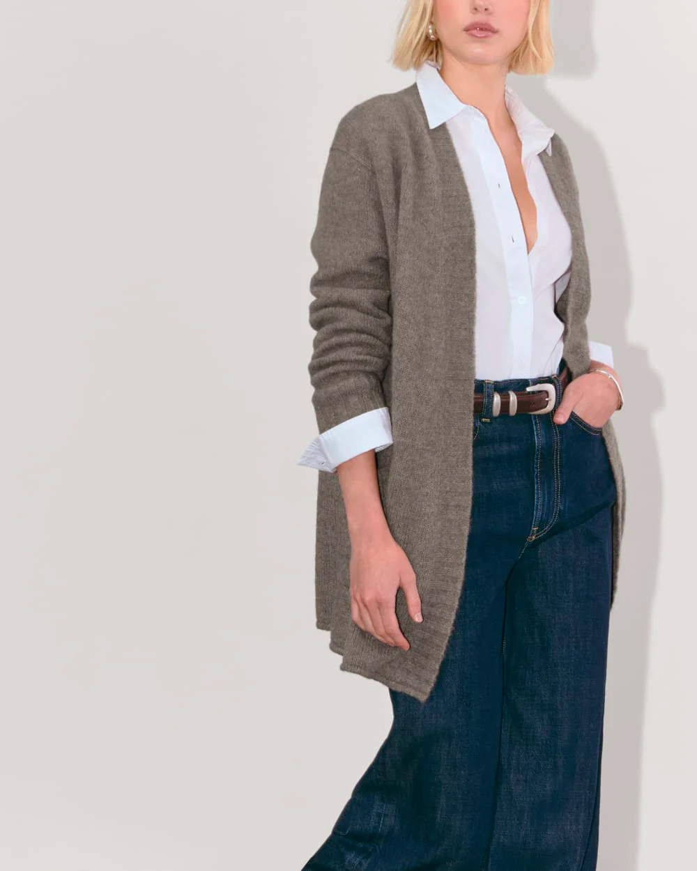 The Robe Cardigan in Alpaca | Taupe Melange - Image 4