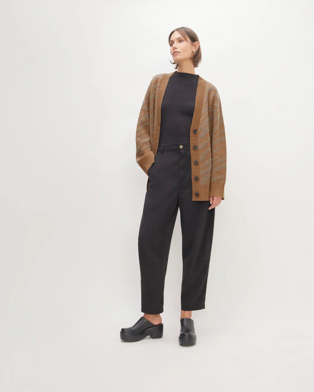 The Alpaca Tiger Jacquard Cardigan | Camel / Medium Brown - Image 3
