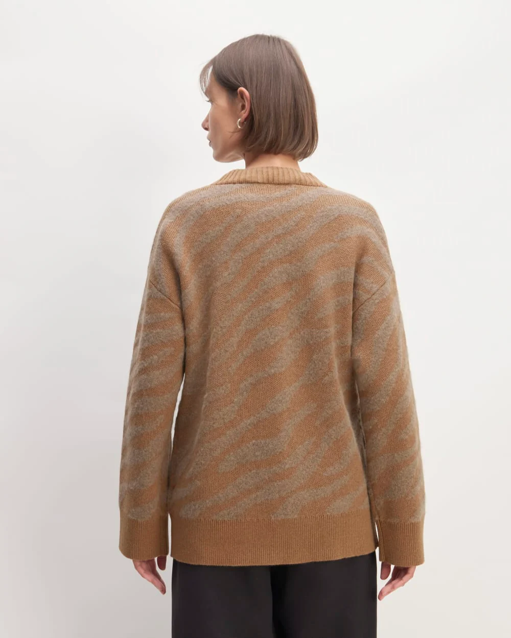 The Alpaca Tiger Jacquard Cardigan | Camel / Medium Brown - Image 6