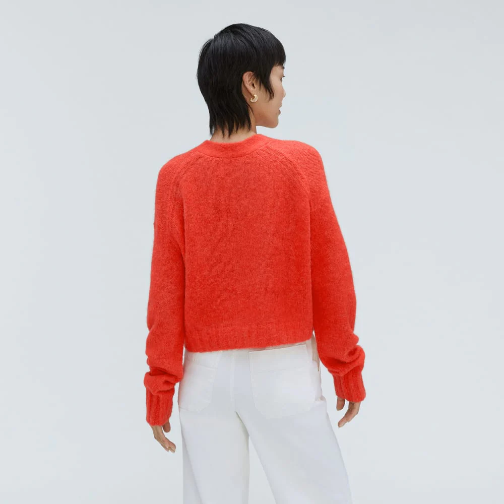 The Alpaca V-Neck Cropped Cardigan | Red Orange - Image 3