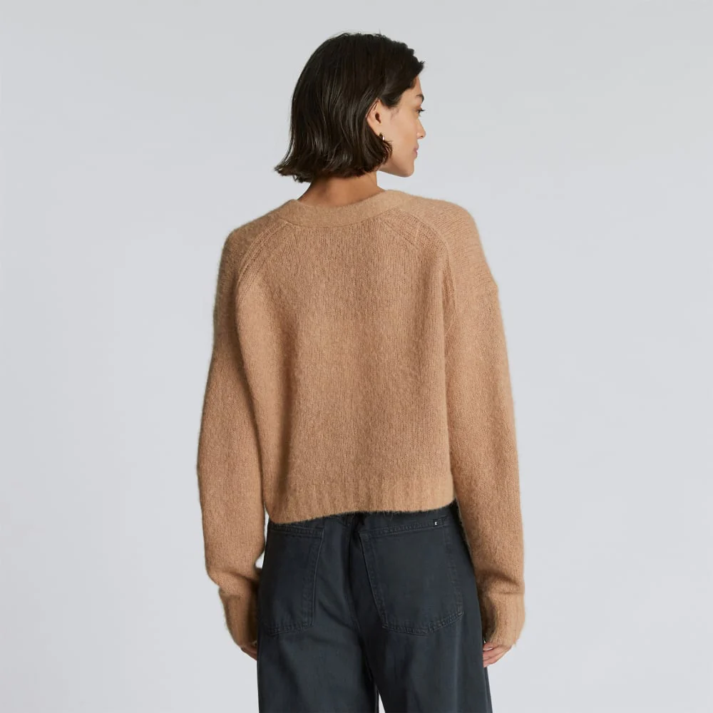 The Alpaca V-Neck Cropped Cardigan | Warm Taupe - Image 3