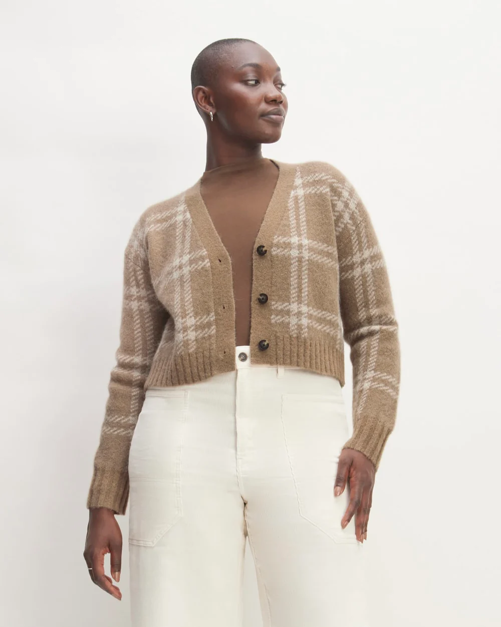 The Alpaca V-Neck Cropped Cardigan | Wheat / Lightest Taupe