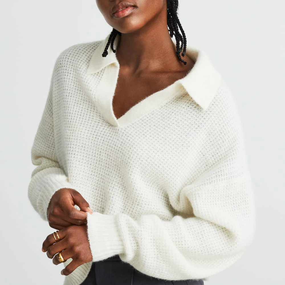 The Alpaca Waffle-Stitch Polo | Snow - Image 3