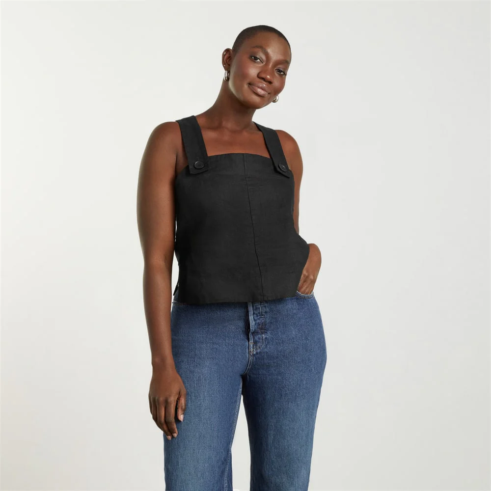The Apron Linen Tank | Black - Image 2