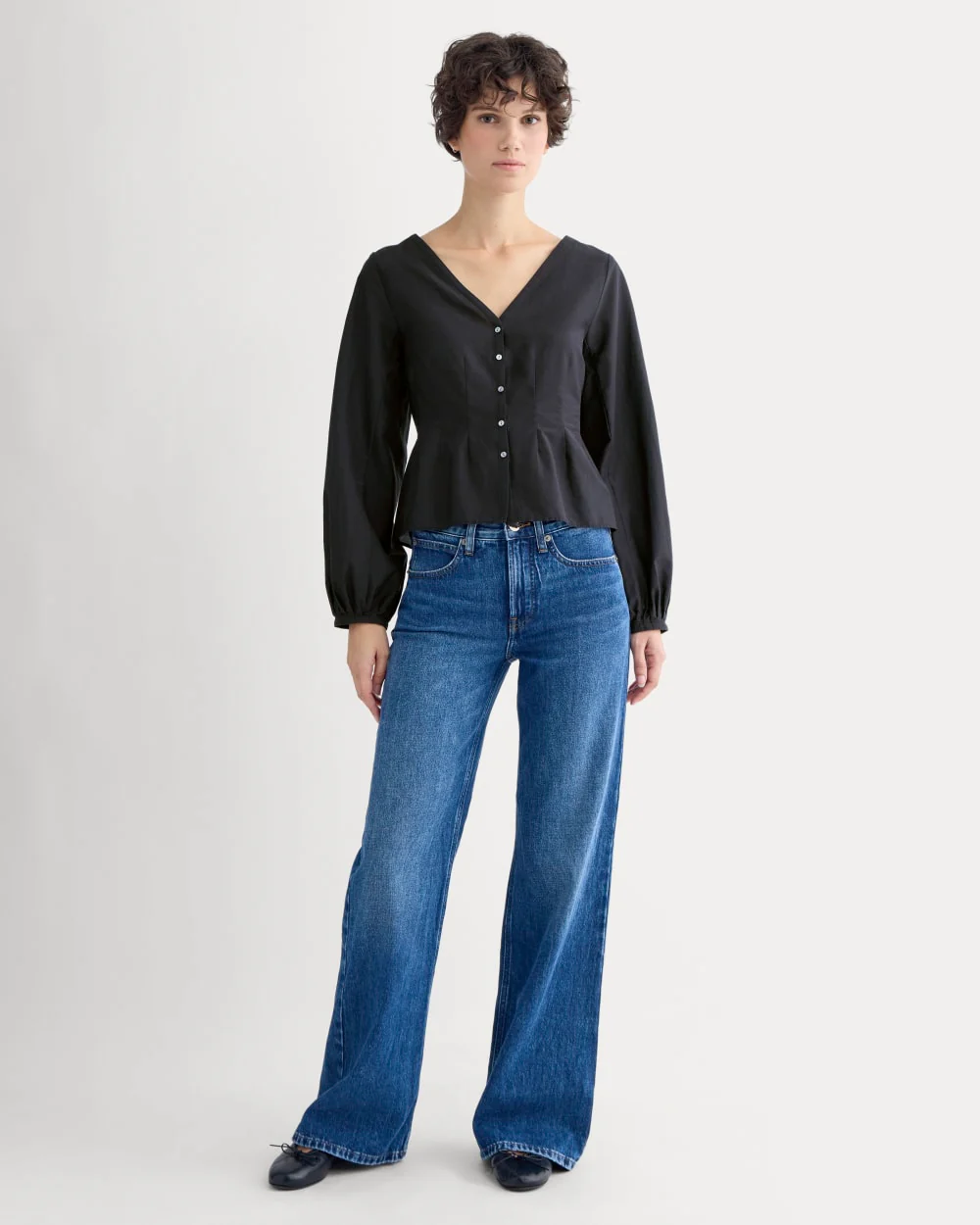Balloon Sleeve Top in Cotton Silk | Black - Image 3