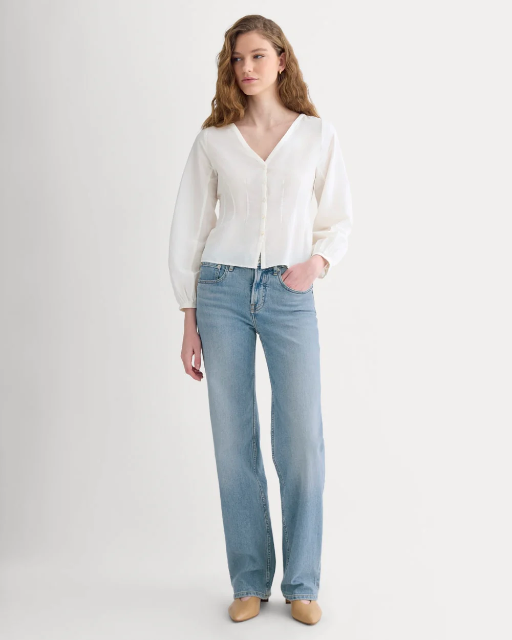 Balloon Sleeve Top in Cotton Silk | Bone - Image 4