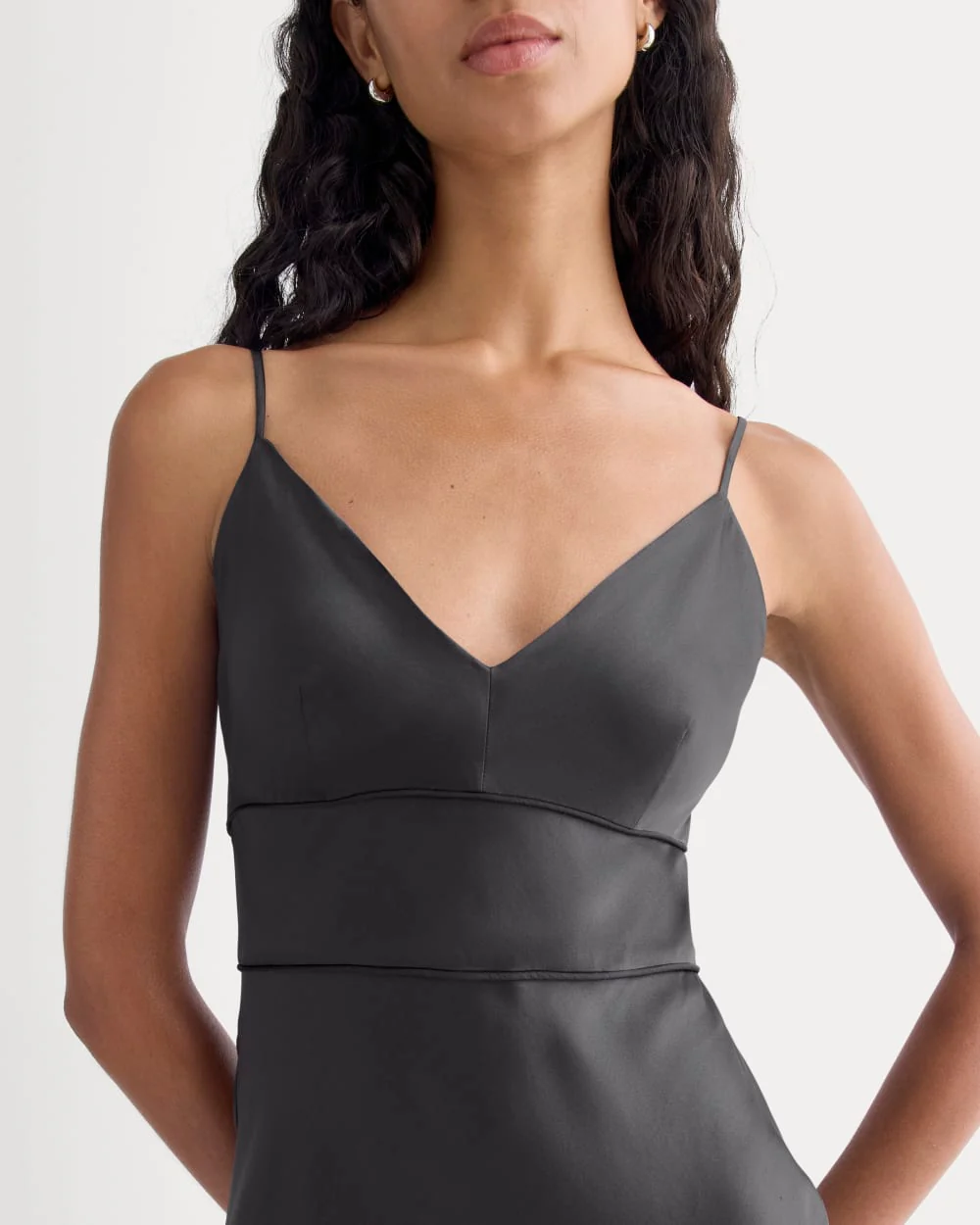 Bias Cut Slip Dress in Silk Charmeuse | Graphite - Image 3
