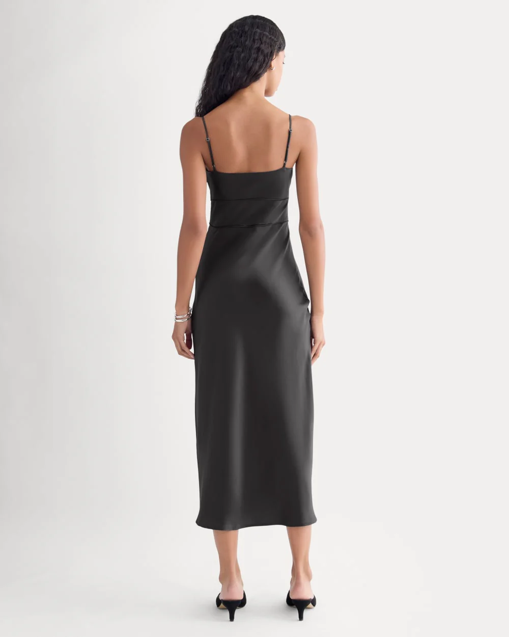 Bias Cut Slip Dress in Silk Charmeuse | Graphite - Image 4