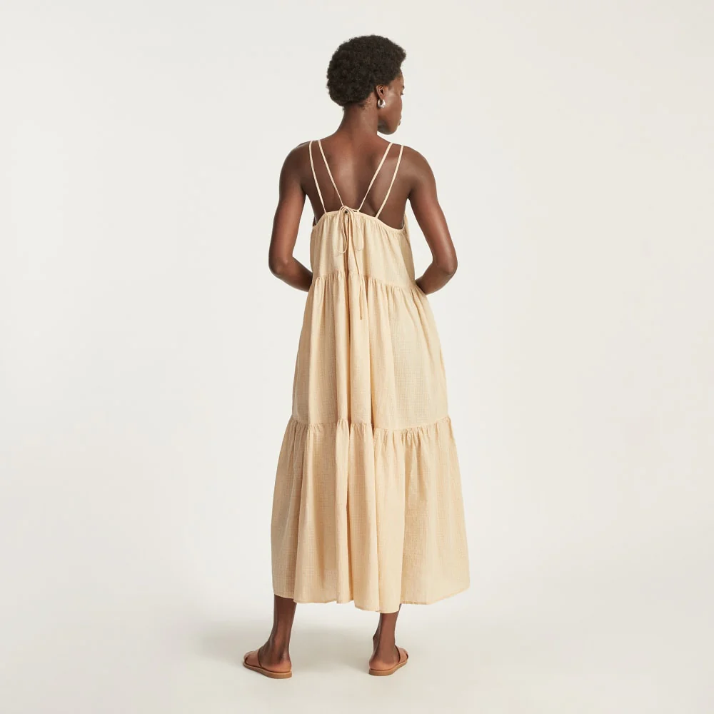 The Billow Tiered Maxi Dress | Orange Plaid - Image 3