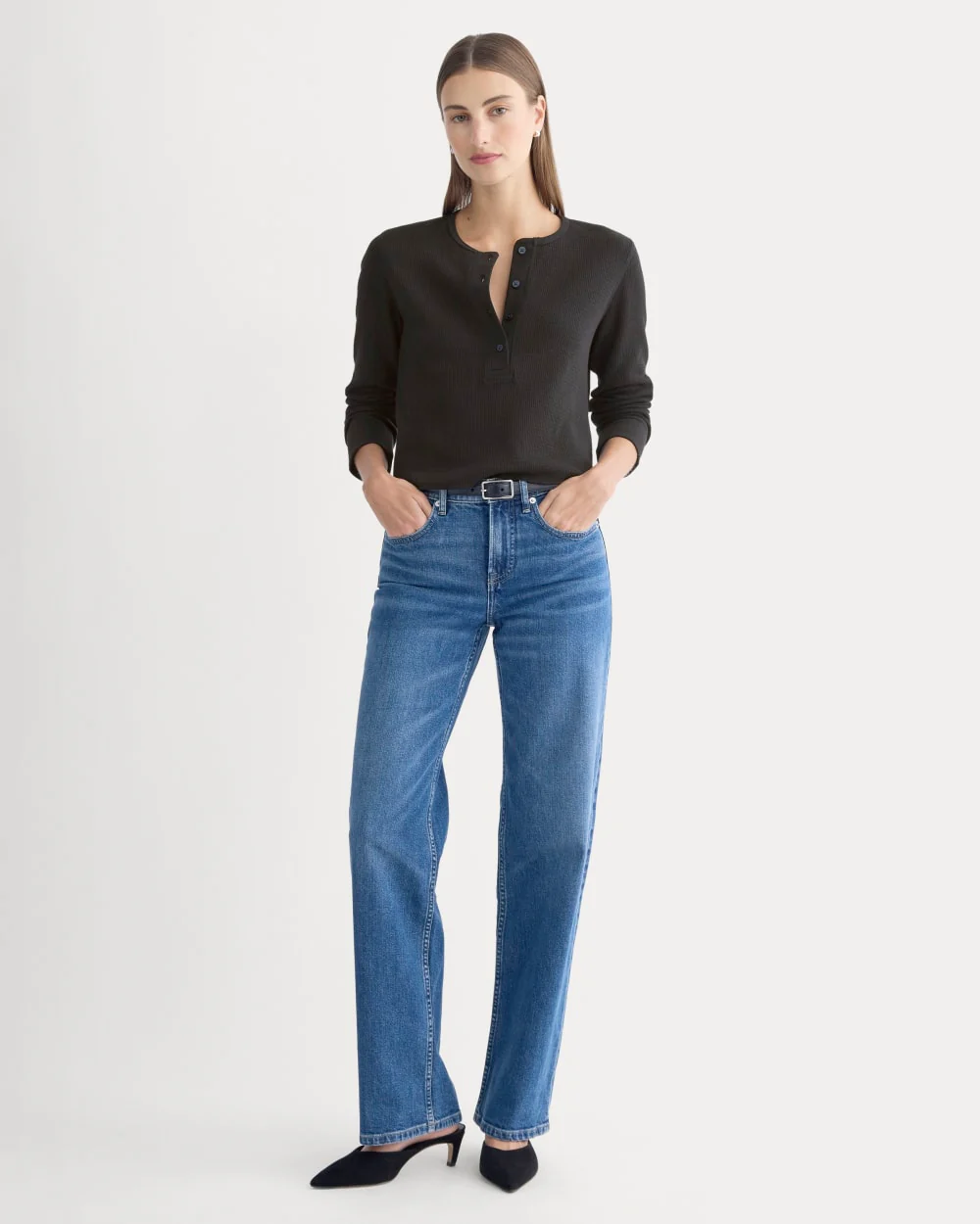Boxy Henley in Cozy Waffle | Black - Image 3