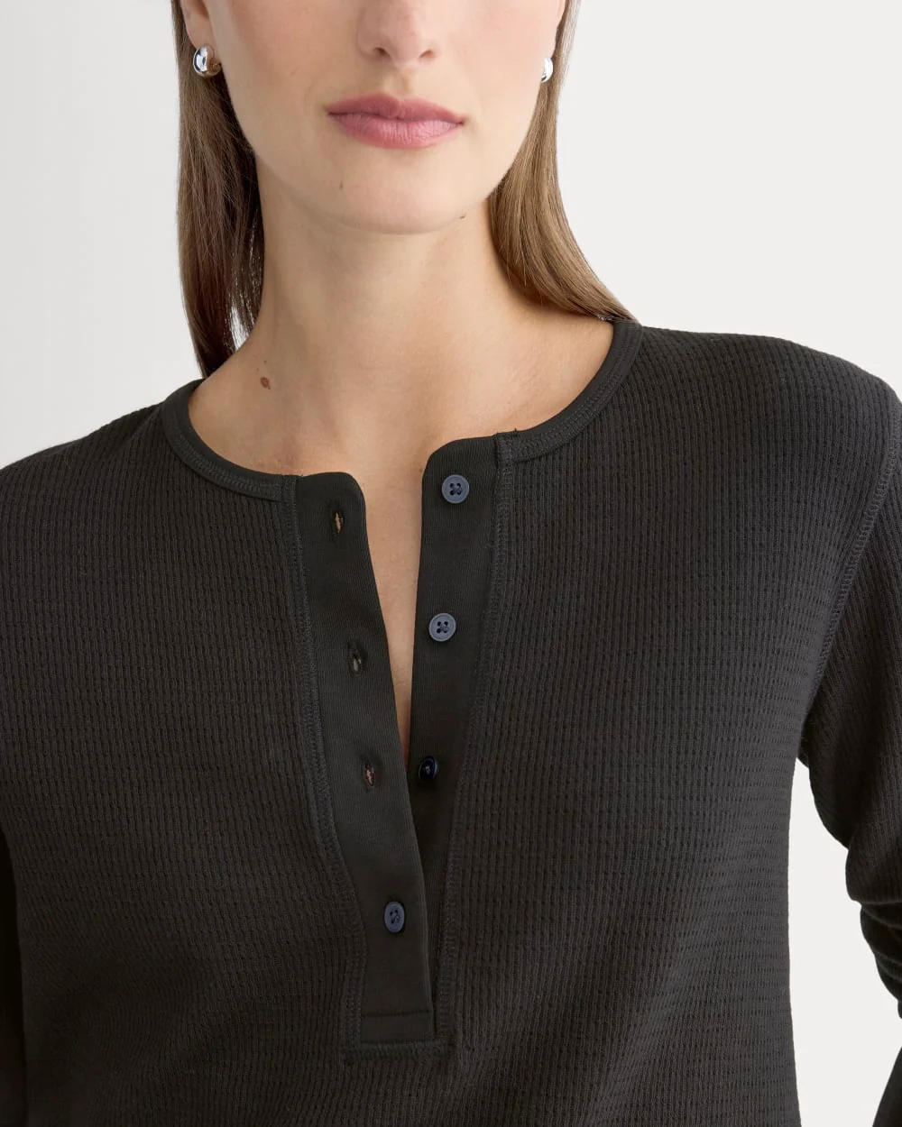 Boxy Henley in Cozy Waffle | Black - Image 4