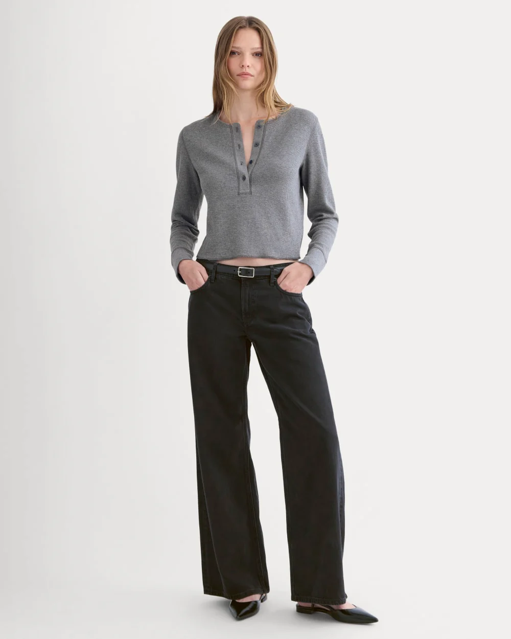 Boxy Henley in Cozy Waffle | Heathered Charcoal - Image 3