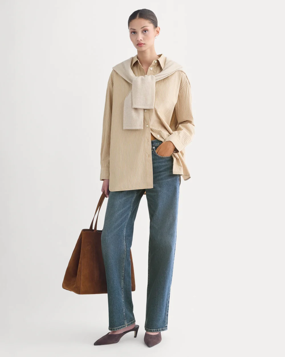 The Boyfriend Shirt in Ultrasoft Cotton | Tiger's Eye / Optic White - Image 3