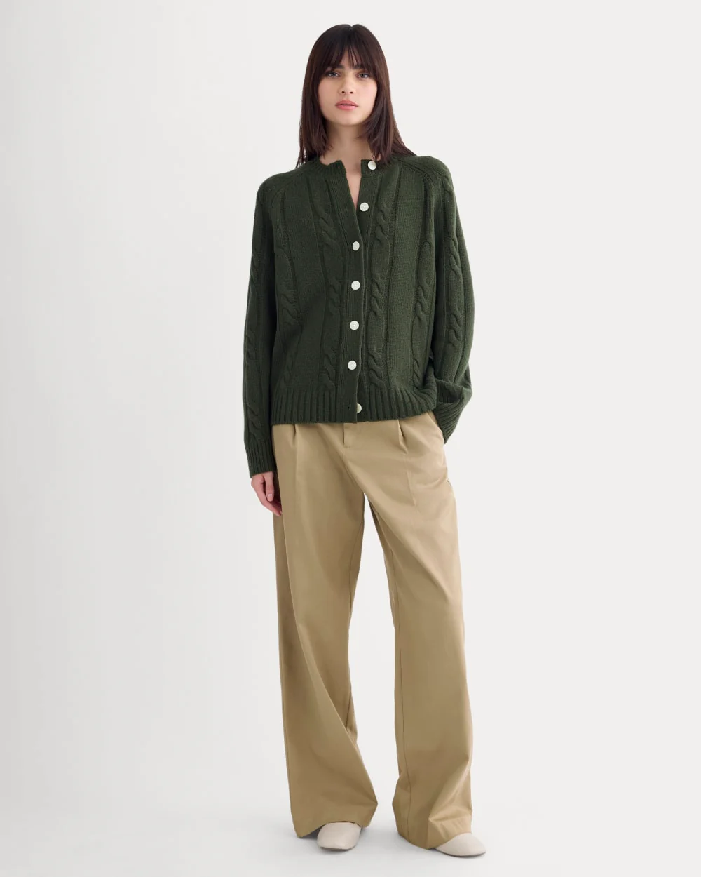 Cable Cardigan in Extrafine Luxe Merino | Dark Forest - Image 3
