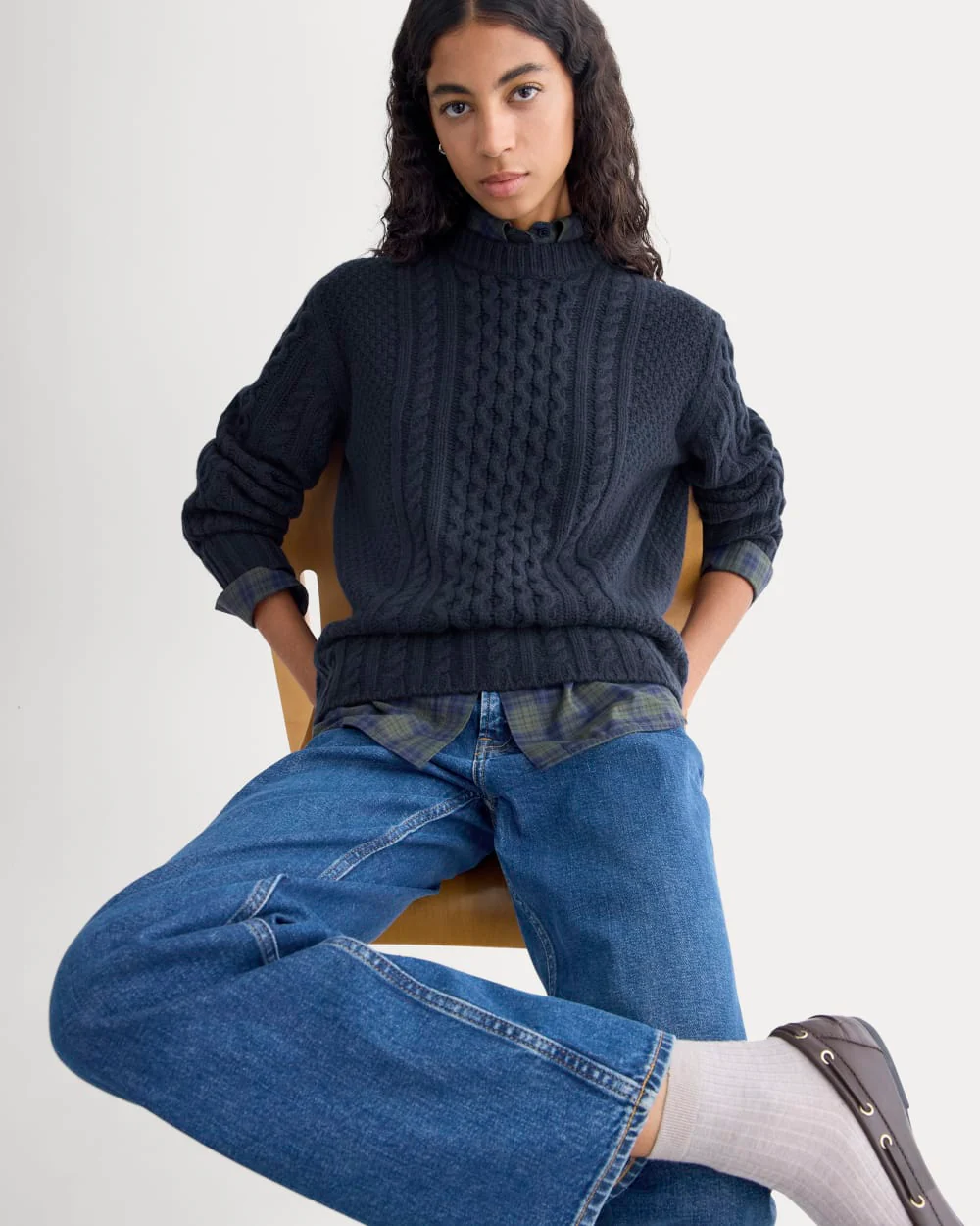 Cable Sweater in Luxe Merino | Navy - Image 5