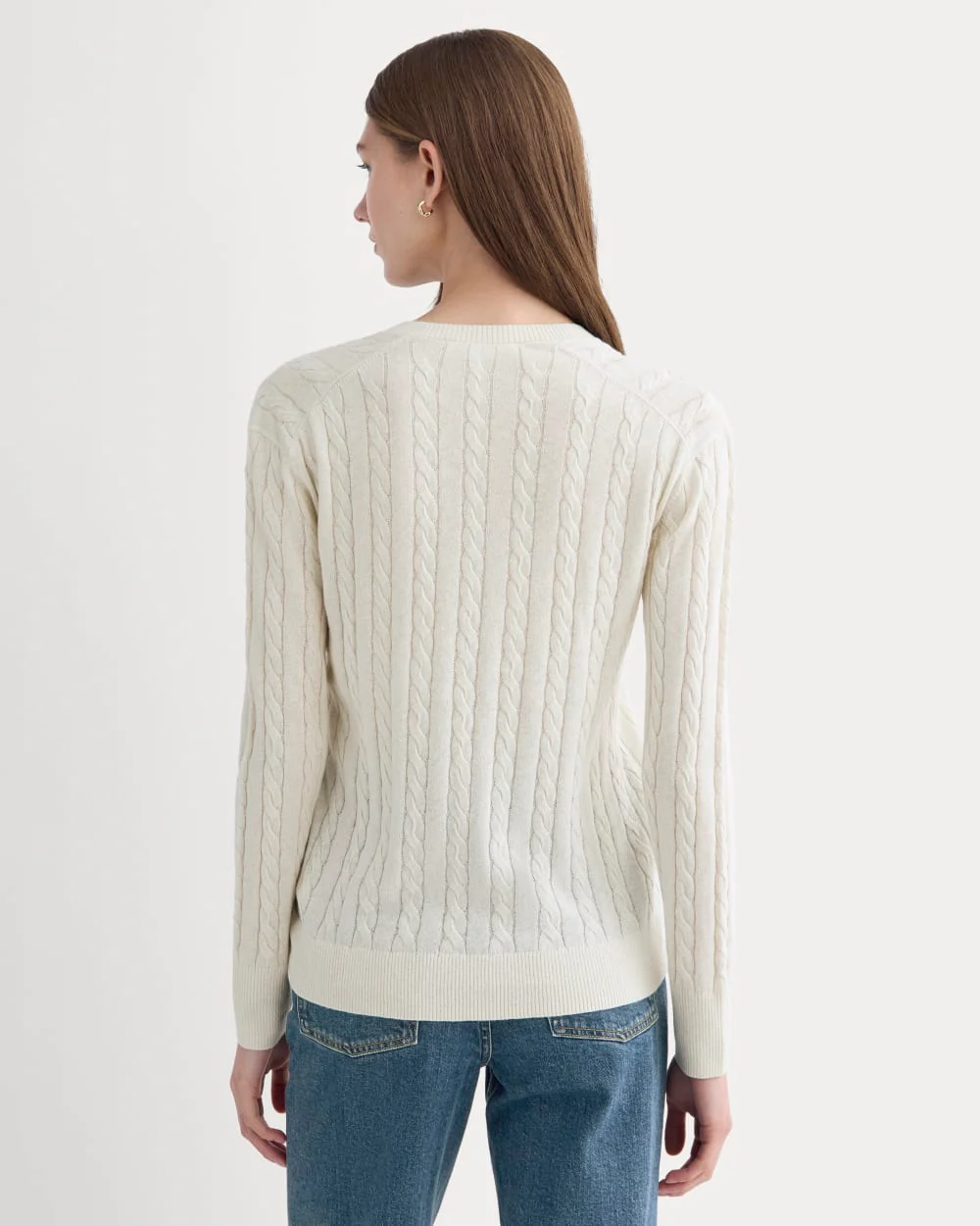 The Cable V-Neck in Cotton Cashmere | Birch - Image 5