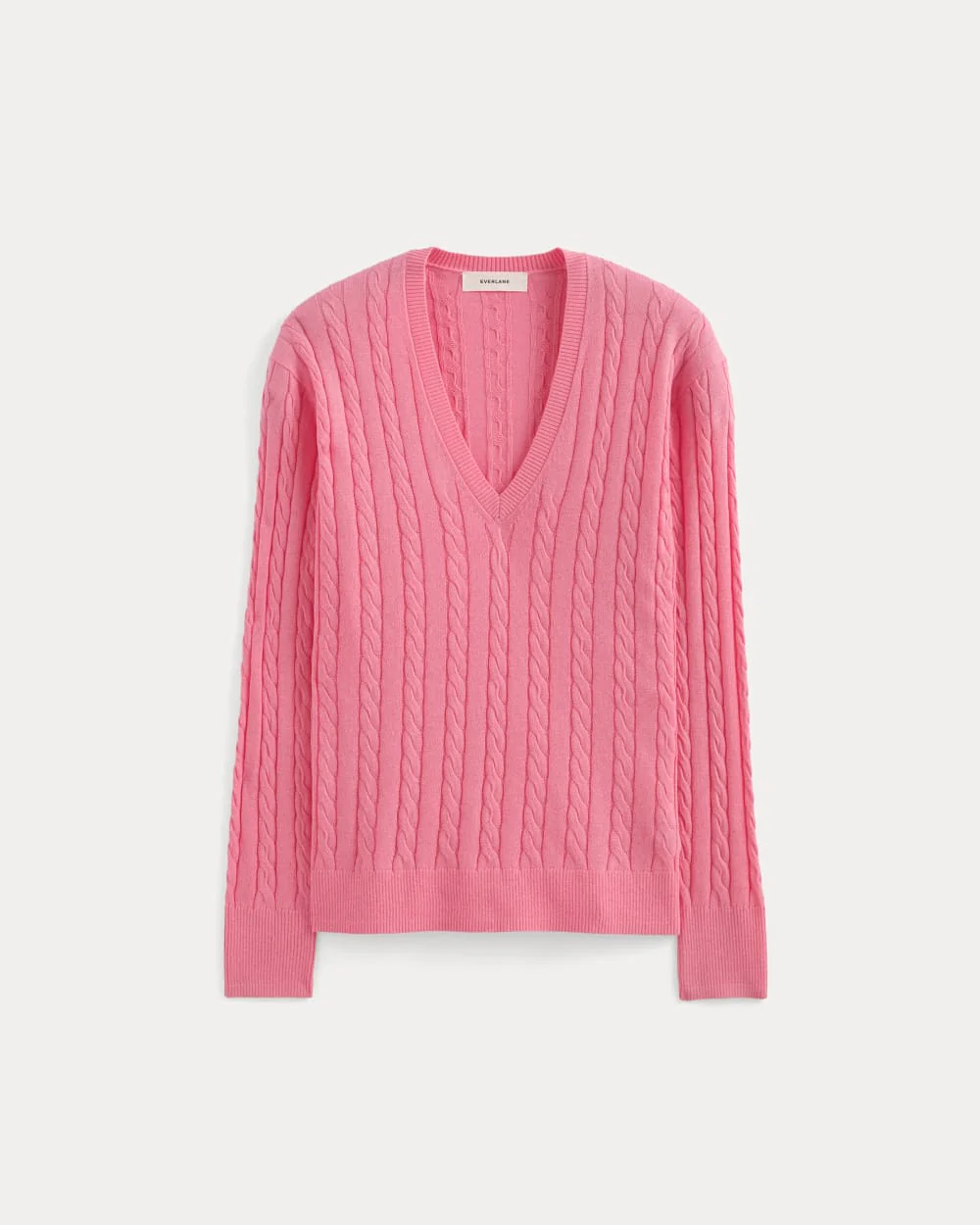 The Cable V-Neck in Cotton Cashmere | Deep Pink - Image 2