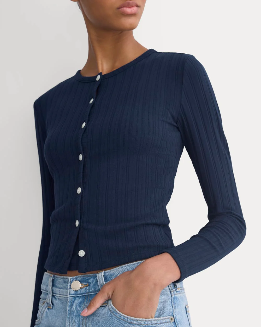 Cardigan in Pointelle | Deep Navy - Image 4