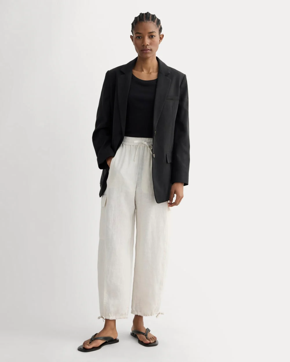 The Cargo Curve Pant in Linen | Natural Chambray