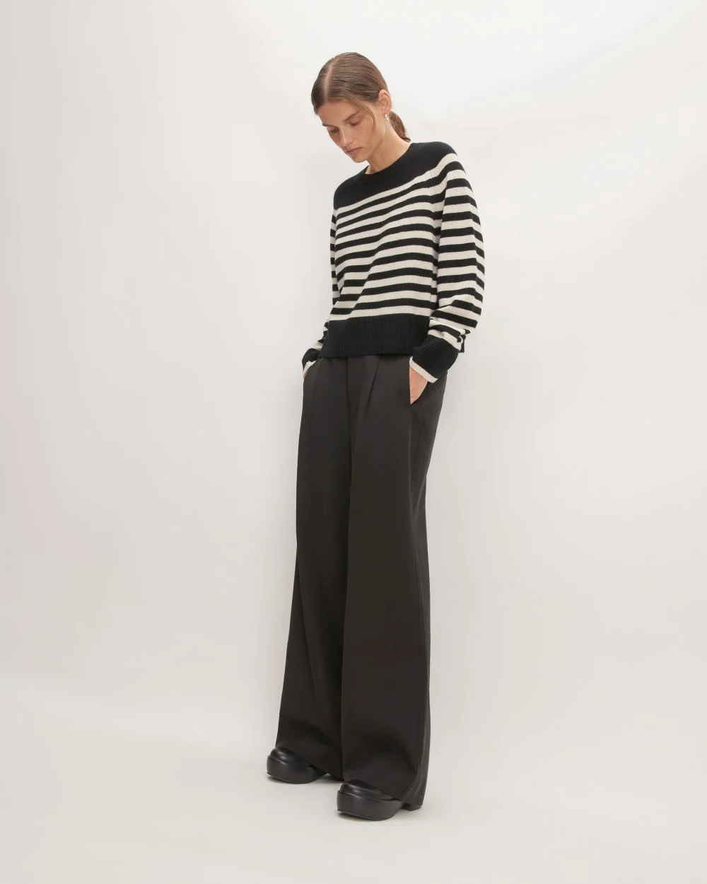 The Boxy Crew in Cashmere | Black / Bone - Image 3