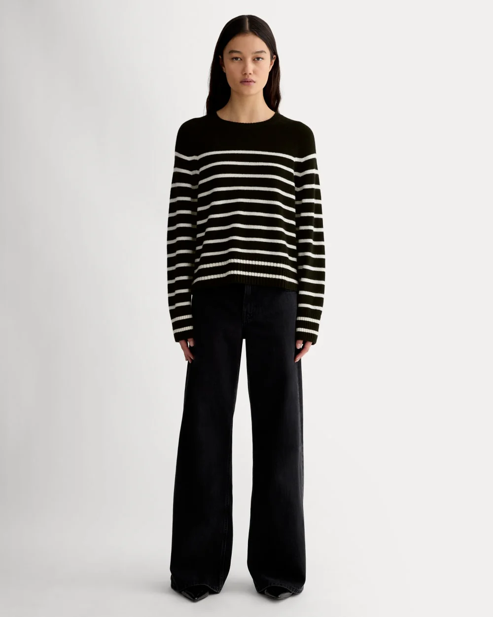 The Boxy Crew in Cashmere | Black / Bone - Image 3