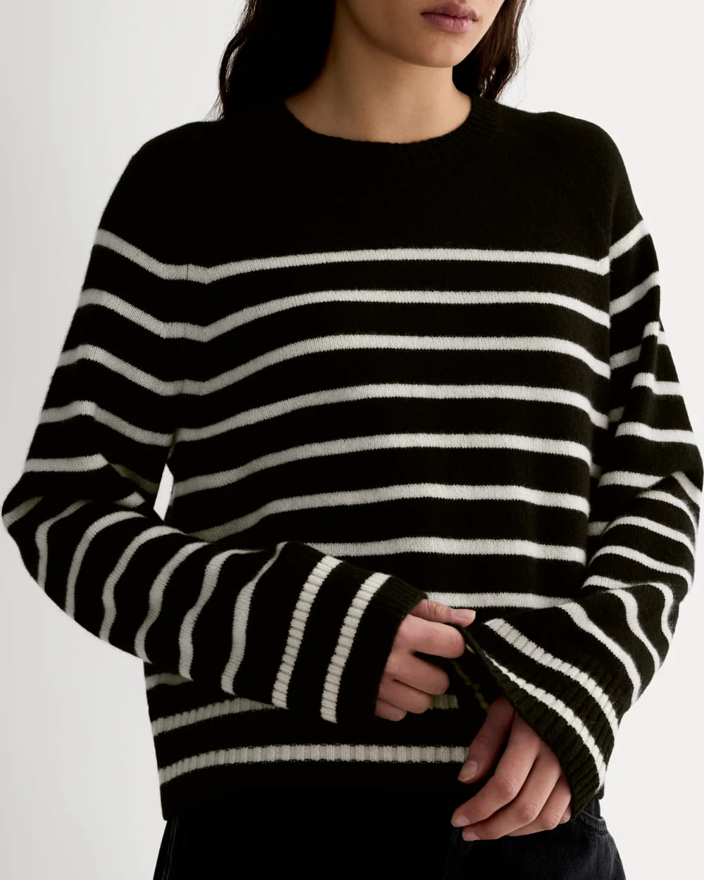 The Boxy Crew in Cashmere | Black / Bone - Image 4