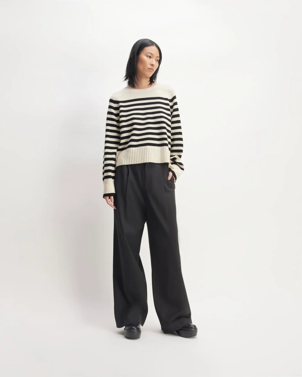 The Boxy Crew in Cashmere | Bone / Black - Image 3