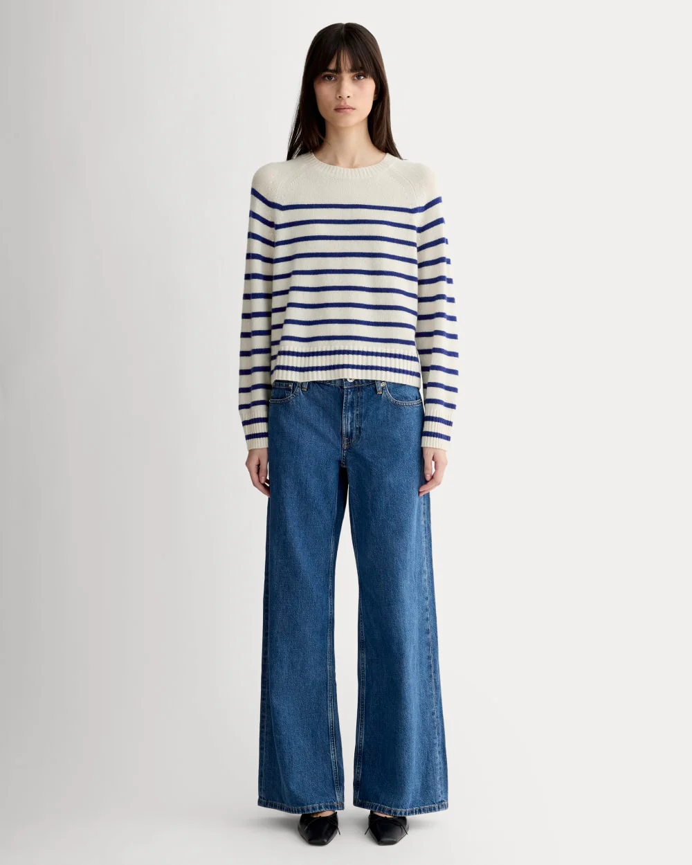 The Boxy Crew in Cashmere | Soft White / Deep Blue - Image 3