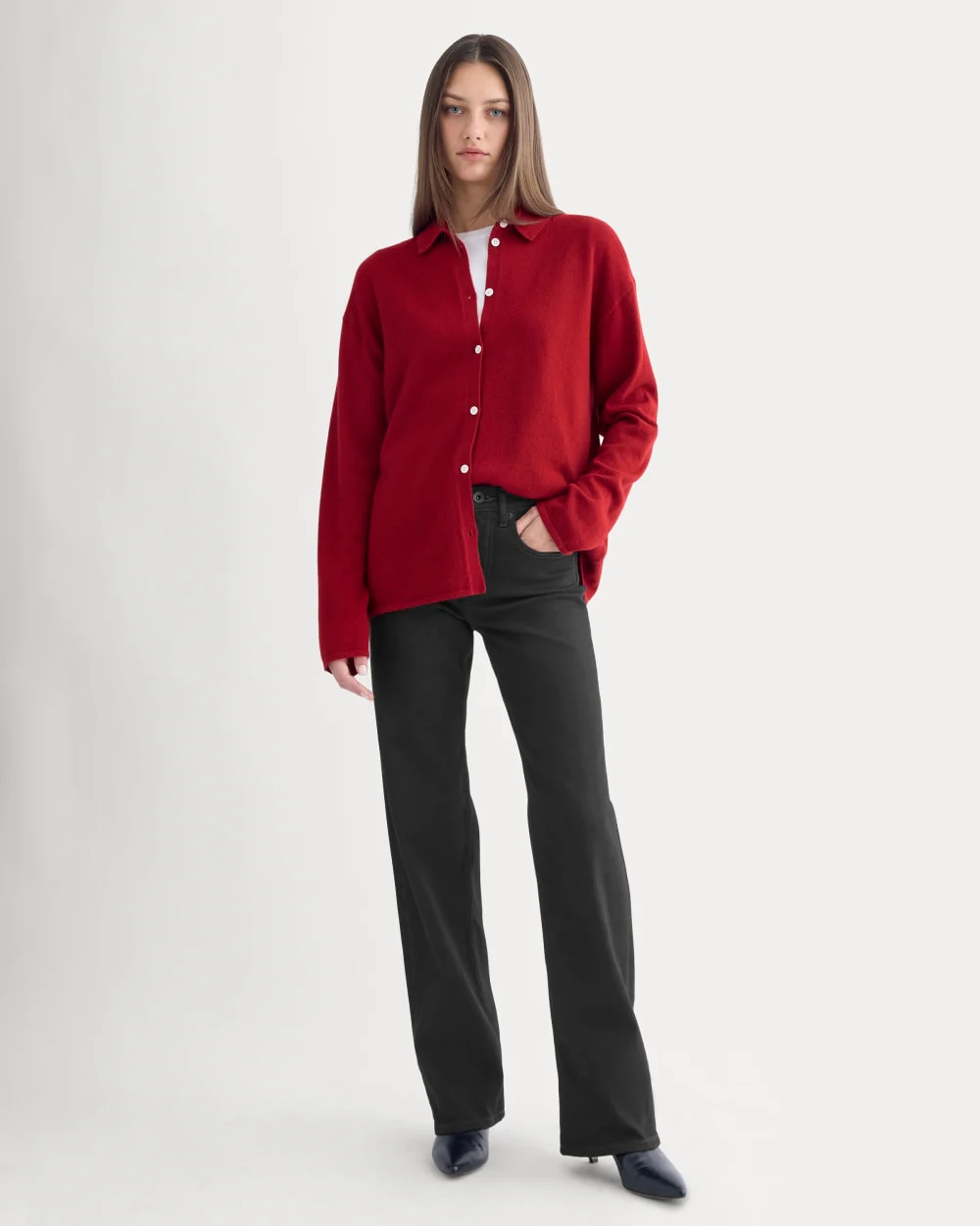 Cashmere Button-Up Shirt | Berry Red - Image 4