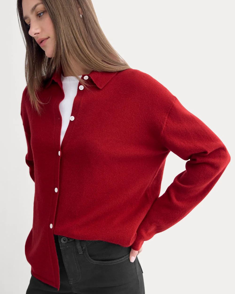 Cashmere Button-Up Shirt | Berry Red - Image 5