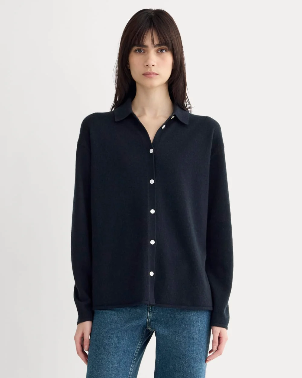 Cashmere Button-Up Shirt | Navy - Image 3
