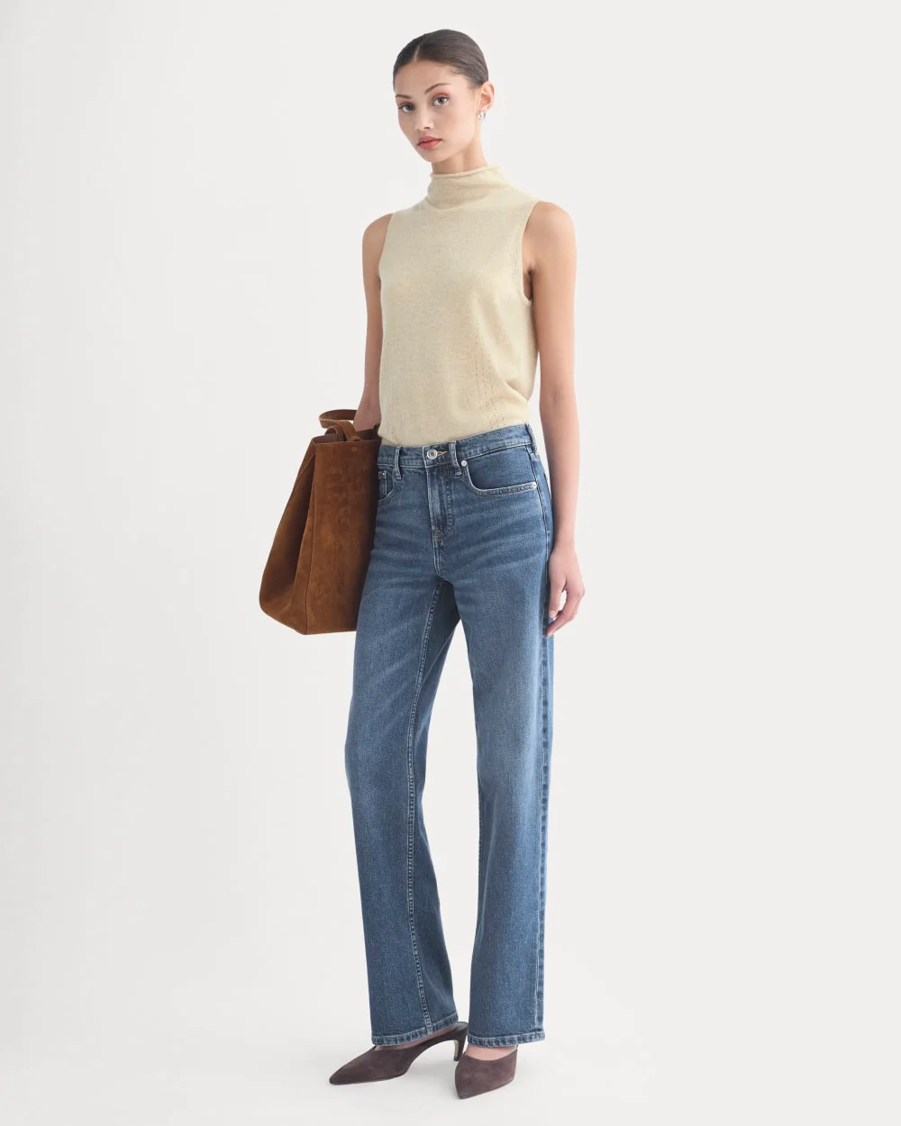 Cashmere Funnel-Neck Tank | Heather Light Camel - Image 3