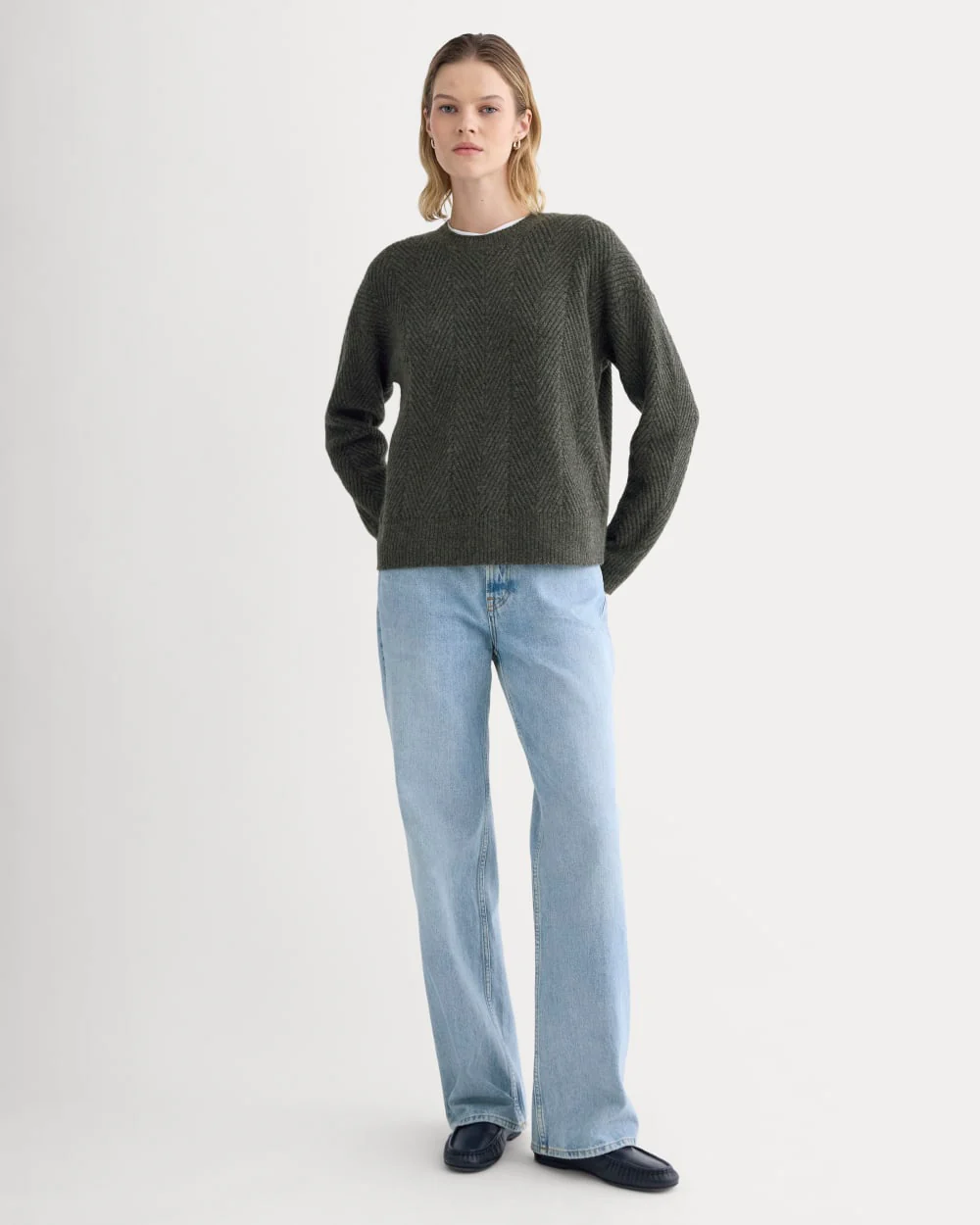 Cashmere Herringbone Sweater | Heather Charcoal - Image 3